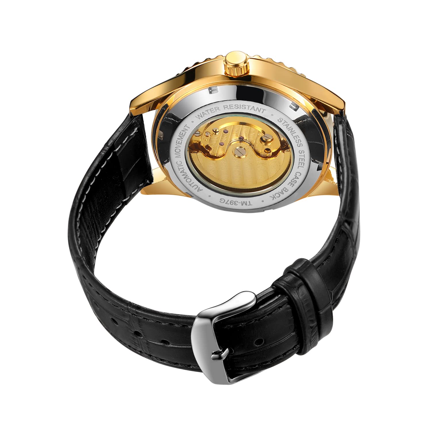 Forsining Herren-Armbanduhr wasserdicht automatisch selbstaufziehend Mondphase Diamant-Zifferblatt Lederband Tourbillon-Armbanduhr