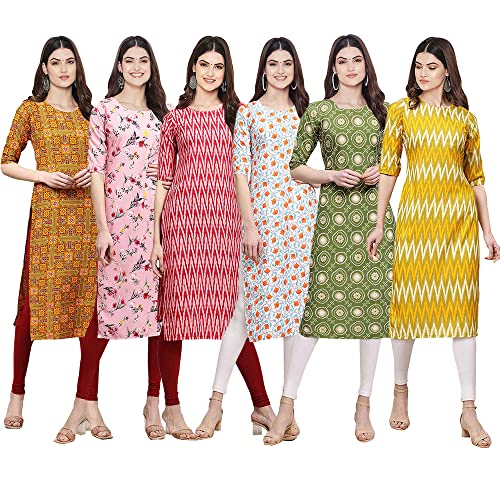 Image of Pinkmint Women's Crepe Digital Print Straight Kurta [Pack of 6] (CKE-329-353-330-333-341-343)