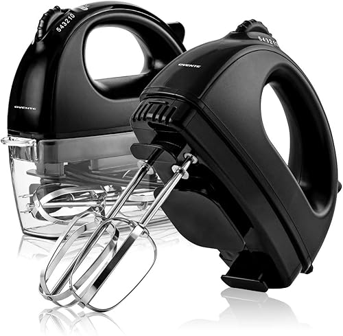 Ovente Mezclador de mano eléctrico portátil de 5 velocidades 150 W potente licuadora para hornear y cocinar con 2 accesorios de acero inoxidable