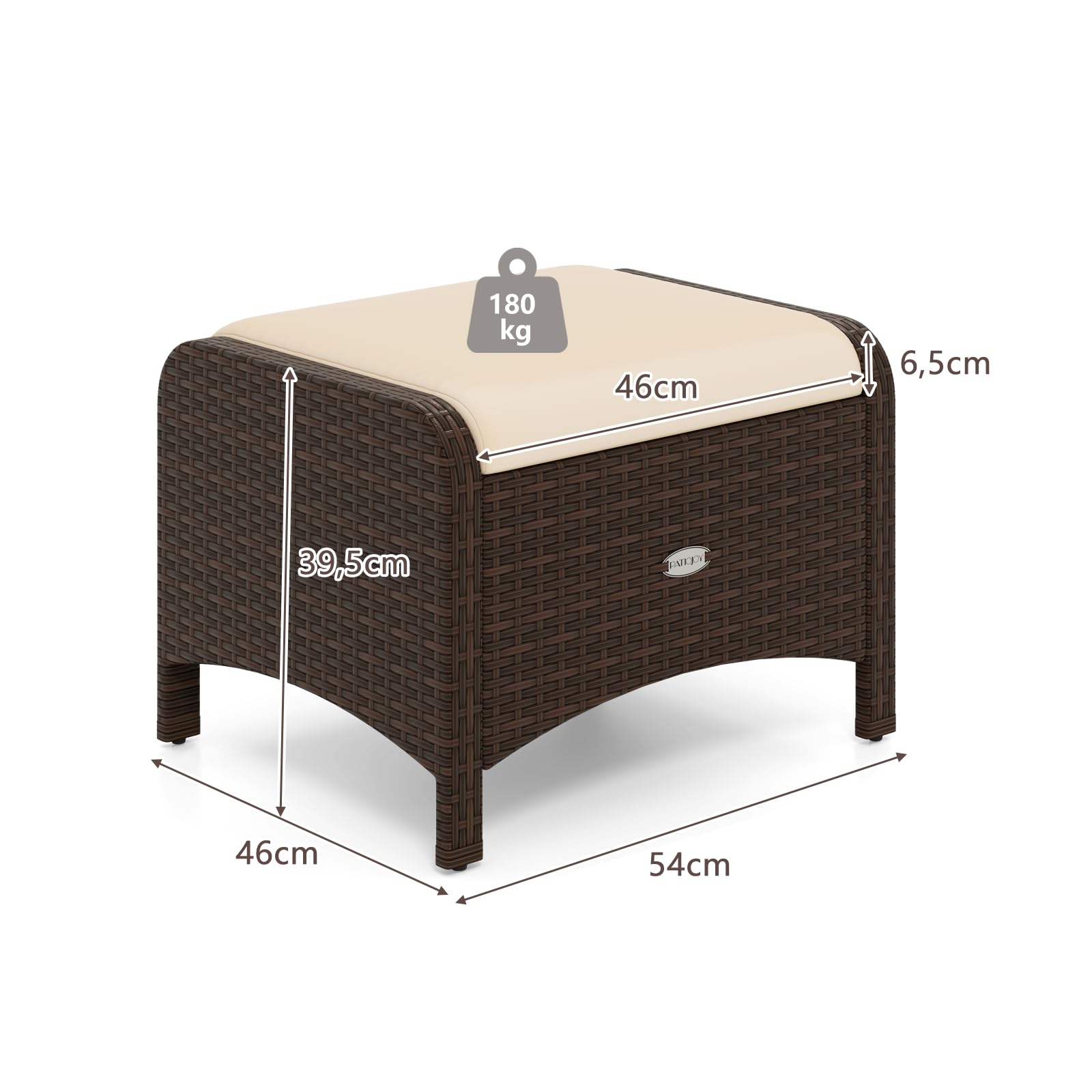 LIFEZEAL Set di 2 Sgabelli Poggiapiedi da Giardino Resistenti ai Raggi UV, in Rattan, Pouf da Esterno con Cuscino Rimovibile, Poggiapiedi Regolabile, 54 x 46 x 39,5 cm, Portata 180 kg (Ocra)