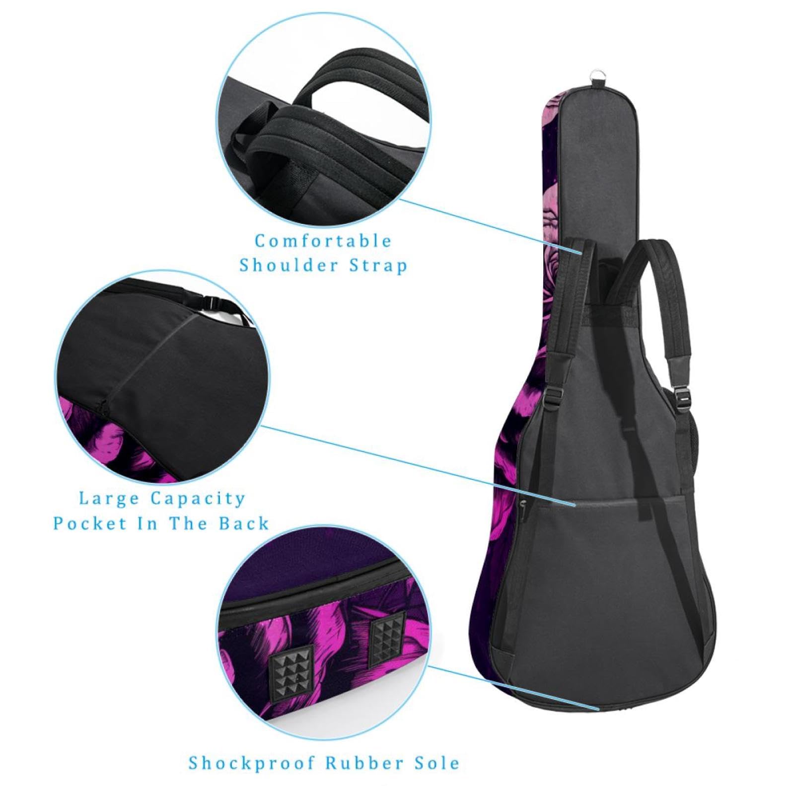 Housse pour guitare acoustique, belle housse pour guitare de 101,6 cm, 101,6 cm, housse de transport étanche, violet et rose noire, Multicolore #06, 42.9x16.9x4.7 in, Sac pour guitare