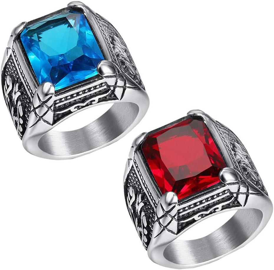 Men's Stainless Steel Vintage Cubic Zirconia Square Multicolor Stone Signet Ring - Image 6