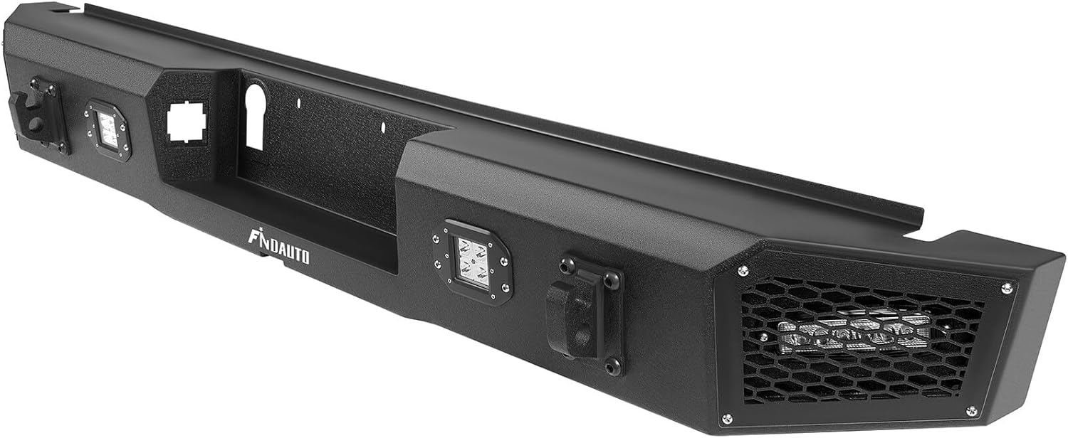 FINDAUTO Front and Rear Bumper fit for 2015-2017 for ford for F-150 Heavy Duty Steel Bumper Upgraded Textured Black Automotive Bumpers with Winch Plate and LED Light and D-Rings