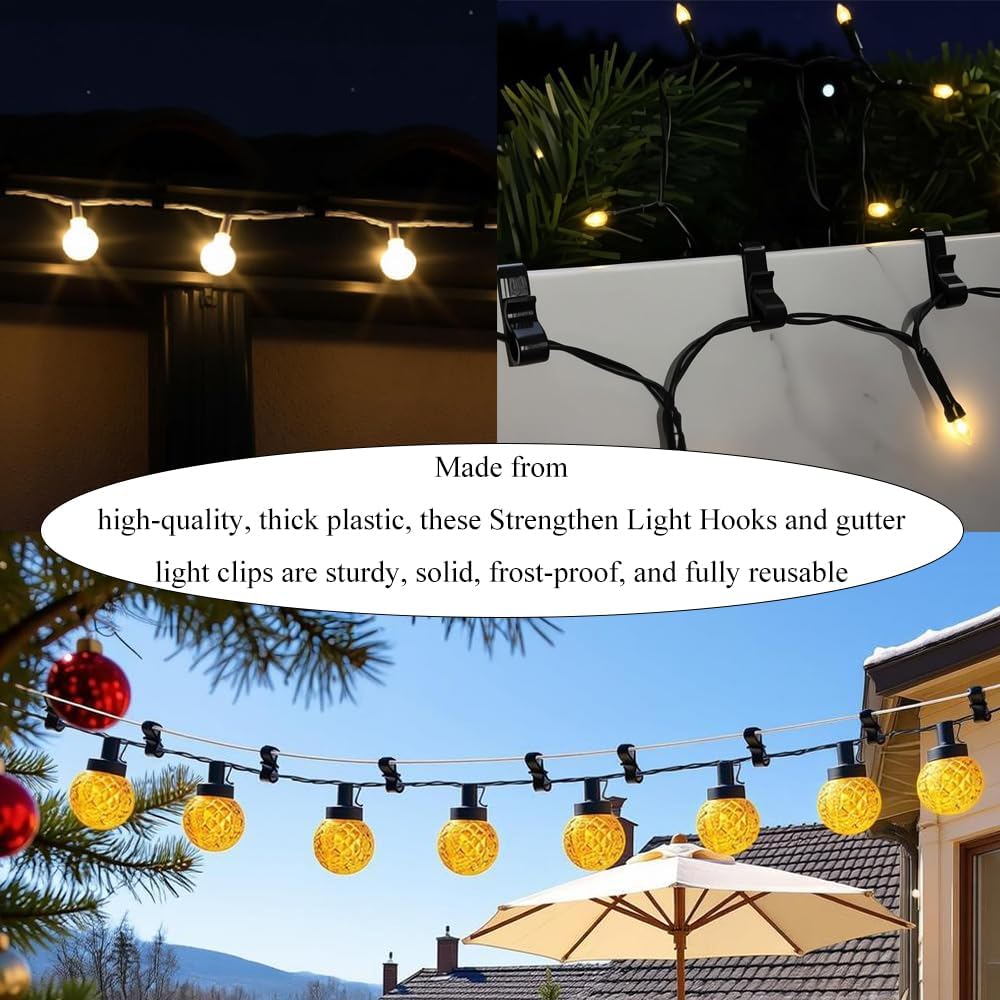 Holiday Light Clips Christmas gutter string light clips Hang Gutter Clip Hooks Hanger Hooks for hanging outdoor lights Plastic Black Weatherproof Flexible Easy to Install for Halloween Roof 70 Pieces