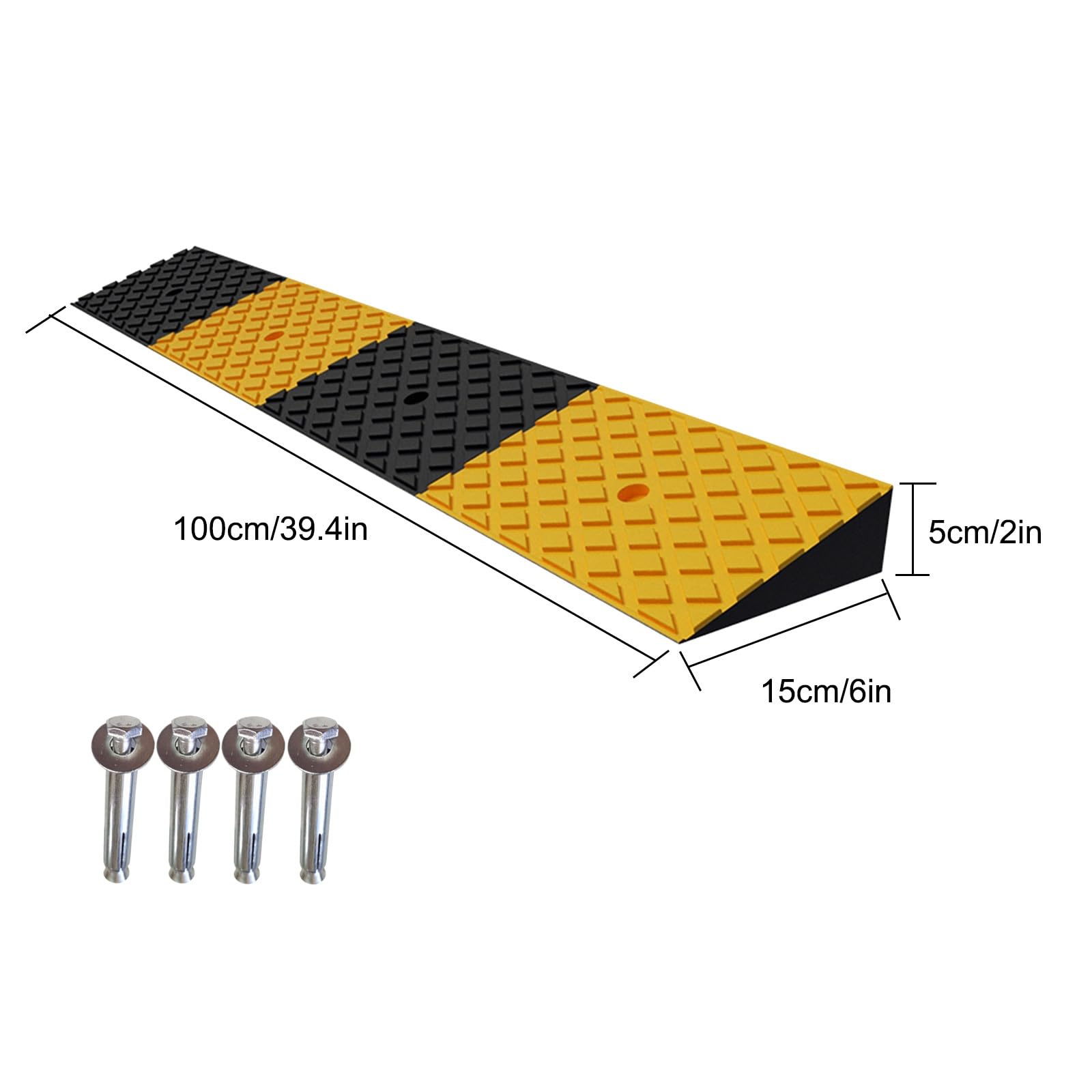 Gumowa rampa krawężnikowa | Czarny Żółty Podwyższenie 3-5 cm dla wózków inwalidzkich i samochodów: Rampa progowa(5cm Rise high)