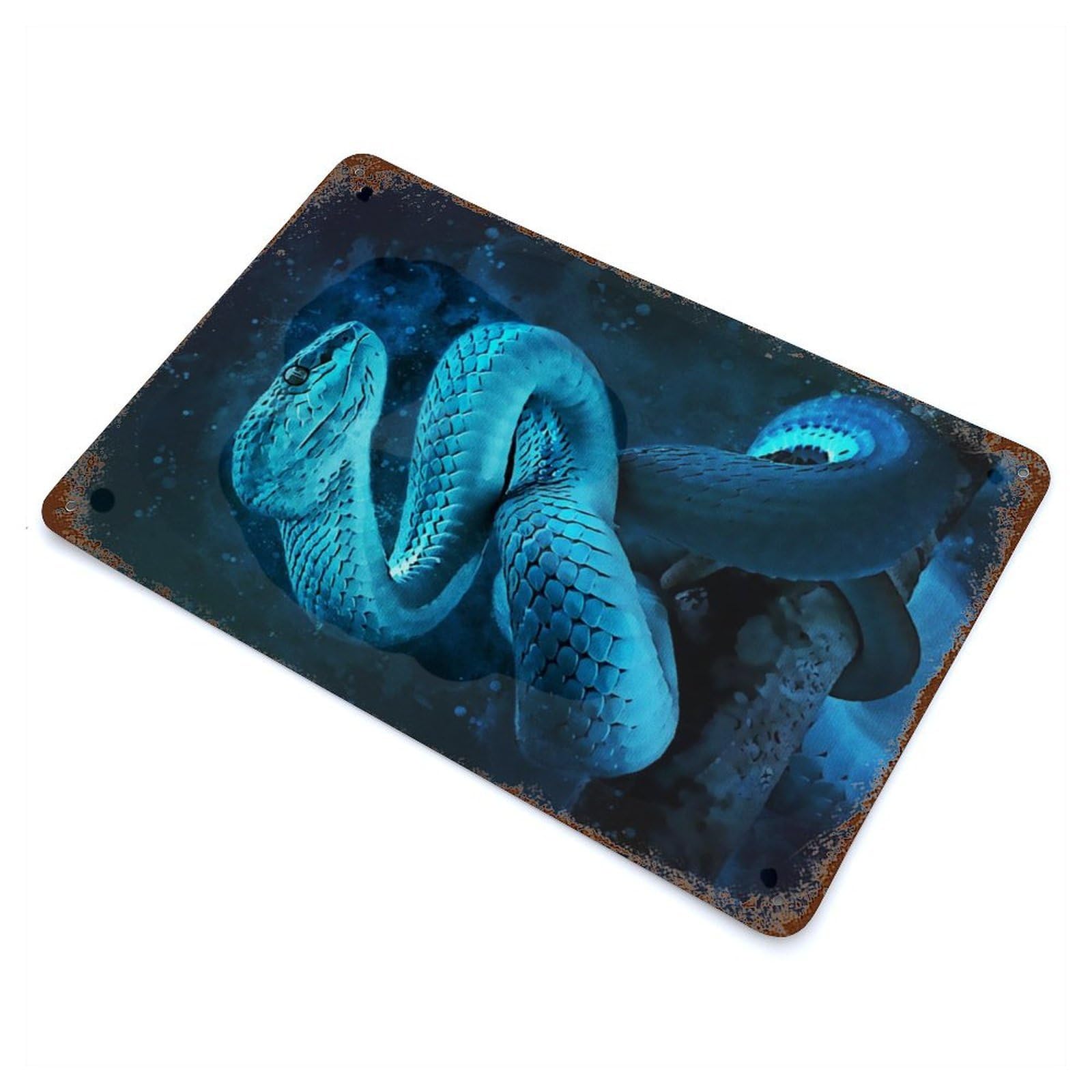 Garage Style Blue Snake Splash Distressed Metal Wall Sign 11.8"x7.9", Novelty Wall Decor for Bar And Workshop