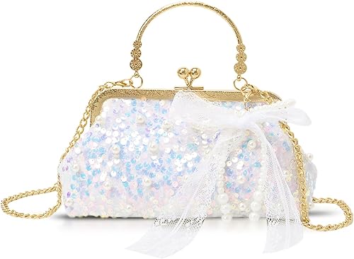 QTKJ Evening Bag, Sequin Handbag, Crossbody for Women Wedding, Prom, Parties (Wh