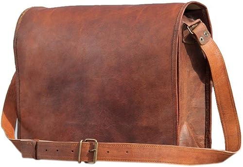 TUZECH Bolso de cuero genuino hecho a mano vintage rústico cruzado cuerpo mensajero mensajero bolsa de regalo hombres mujeres su portátil, Marrón