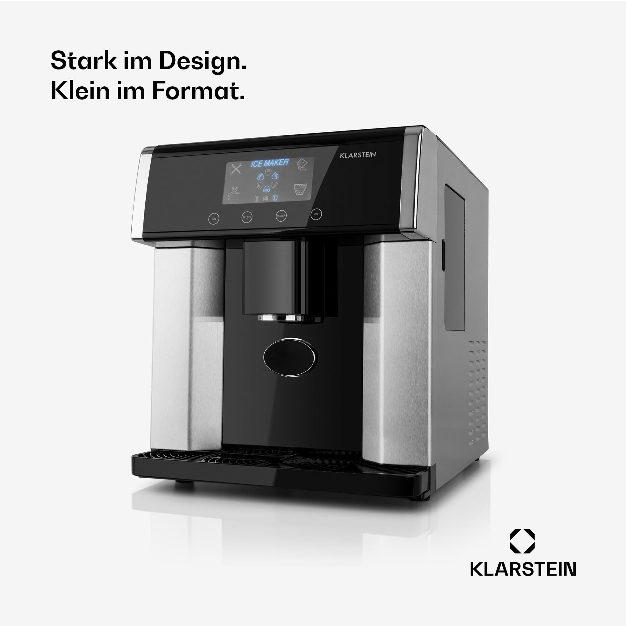 Klarstein Eiswürfelmaschine Klein, 3L Eiswürfelbereiter, Eiswürfelmaschine mit 3 Eiswürfel Größen, Schnelle Leichte Reinigung, Eiswürfelbereiter für 12kg Eis in 24h