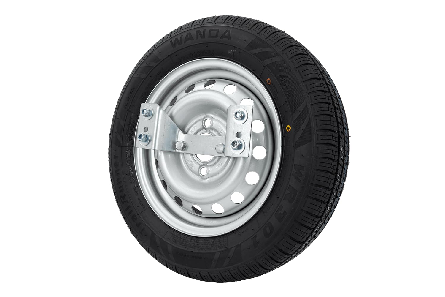UNITRAILER Rueda de Repuesto 155/70 R13 79N con Soporte para Remolque de Coche, Llanta de Acero 4x100 ET30 y Neumático Wanda de 437 kg de Carga para Garden Trailer