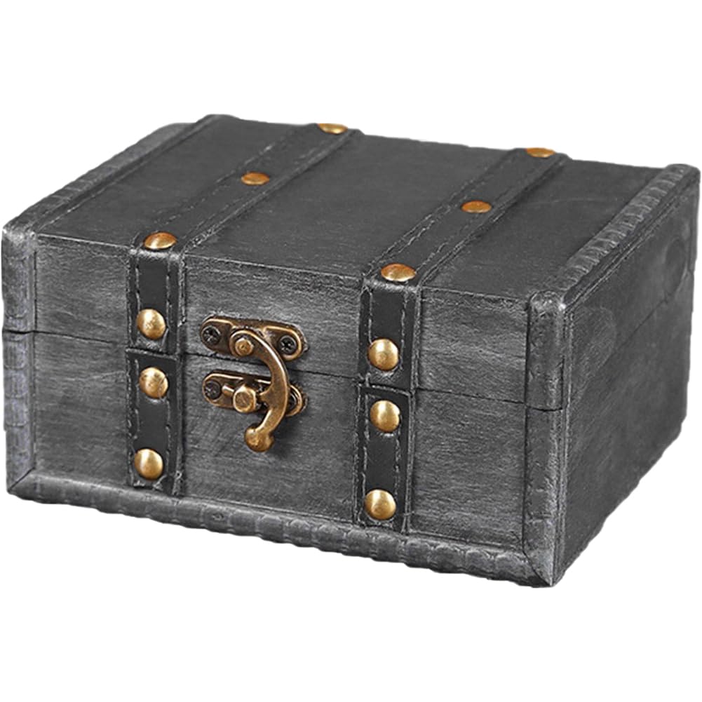 Coffre en bois pirate retro avec serrure metal pour bijoux