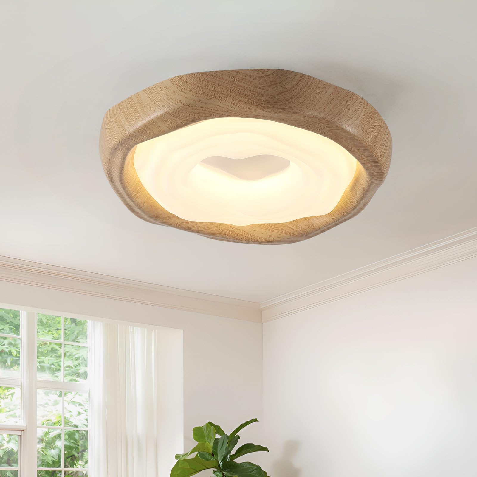 Moderne Led Deckenlampe Schlafzimmer,Natur Holzfarbe Runde Deckenlampe Warmes Licht,D42 Flach Deckenleuchte Wohnzimmer,Mehrschichtig Lampe Decke für Esszimmer,Küche,Lounge,Flur,Büro.