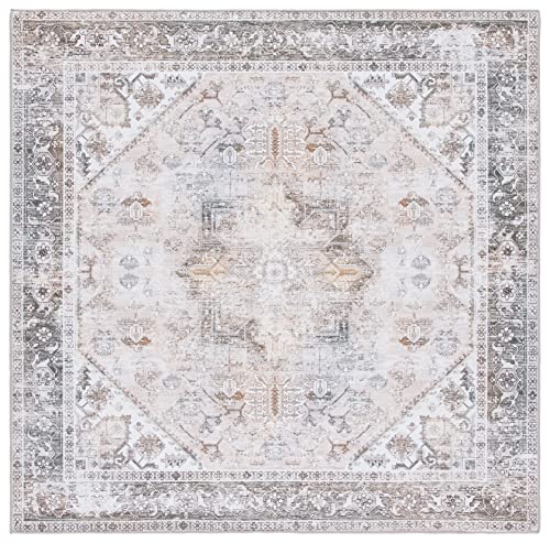 SAFAVIEH Washable Rug Tucson Collection - 3' Square, Beige & Grey, Slip Resistant, Ideal for High Traffic Areas in Living Room, Foyer, Bedroom (TSN102B-3SQ)