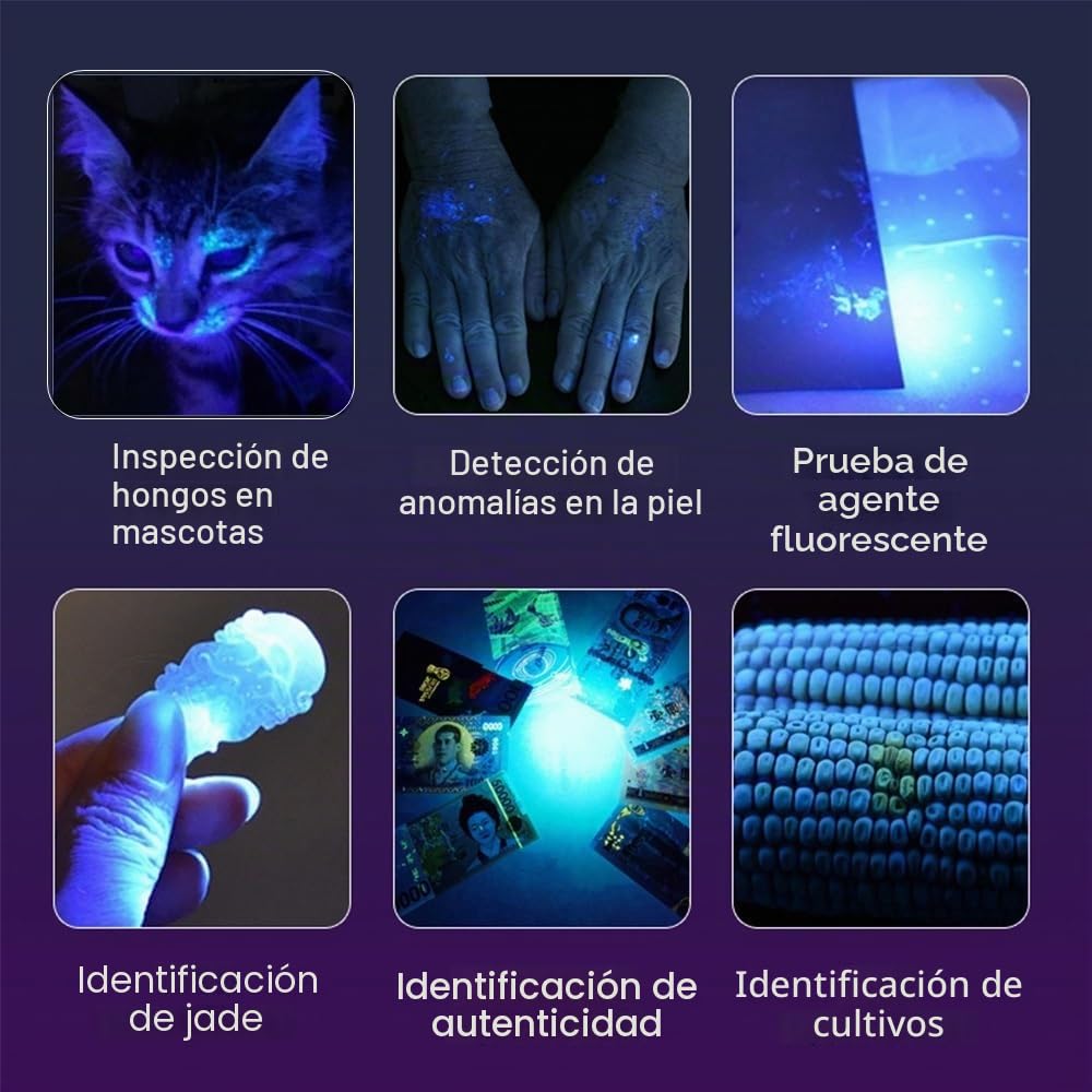 Alonefire SV118 Linterna UV 80W 365nm Profesional Recargable USB C Potente Pantalla Digital Luz Negra para Resina, Pesca, Escorpión, Minerales, Pegamento, Ámbar con Gafas Protectoras UV, Batería
