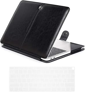 Se7enline Compatible with MacBook Air 13 Inch PU Leather Case Model A1932/A2337/A2179 2023 2022 2021 2020 2019 2018 Sleeve Carrying Cover Folio Case with Transparent Keyboard Cover Skin,Black