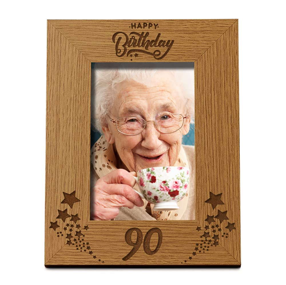 Ukgiftstoreonline Brown Happy 90Th Birthday Portrait Photo Frame Star Design Gift (4 X 6 Inches)