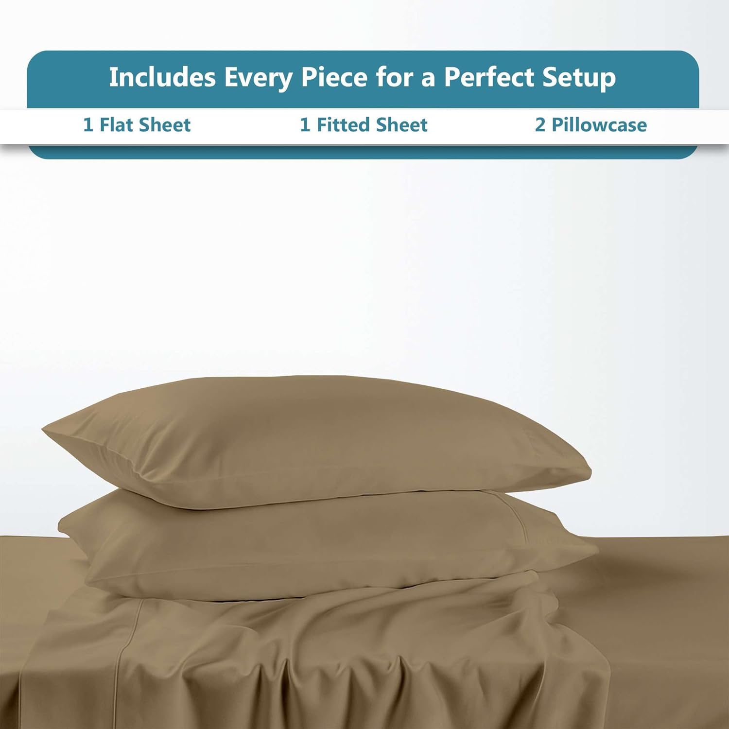 Ready To Rest 100% Egyptian Cotton Queen Sheet Set - 4 Piece Sheets with 15" Deep Pocket, Soft & Comfy, 1 Fitted Sheets + 1 Flat Sheet & 2 Pillowcases (Taupe Solid)