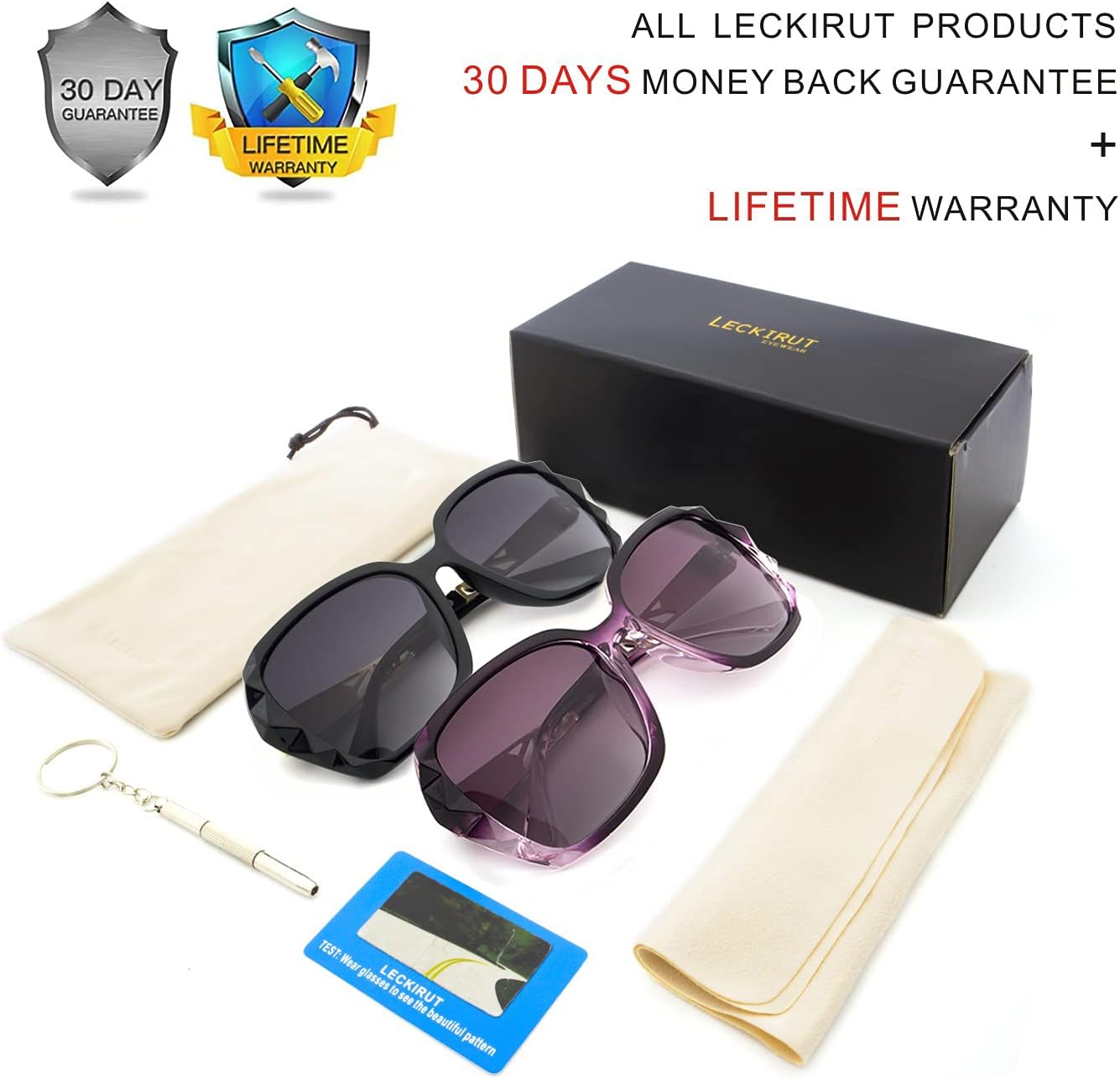LECKIRUT Oversized Sunglasses for Women Polarized UV Protection Classic Fashion Ladies Shades Black Frame Gray Lens - Image 6