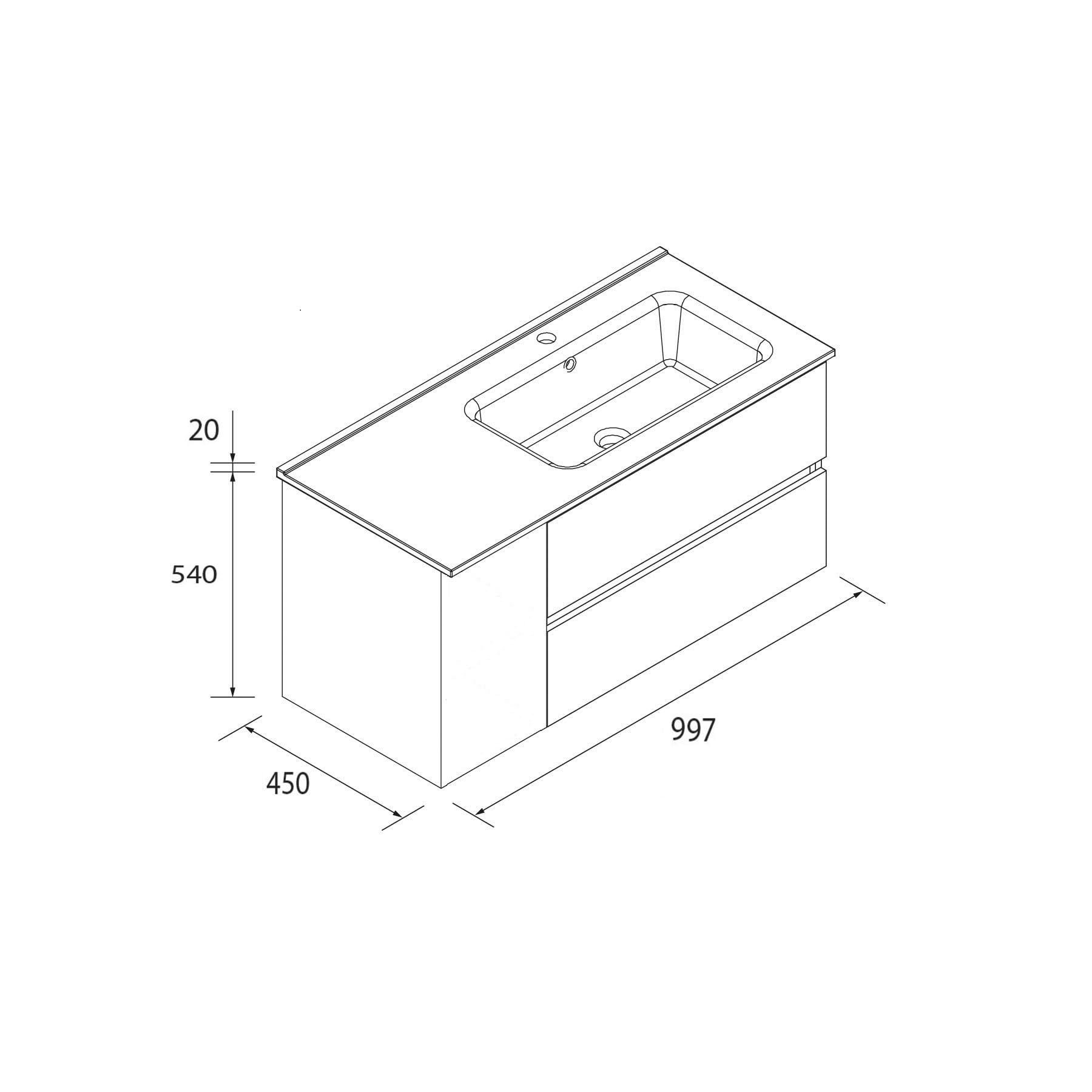 Salgar Mueble de Baño Bequia 100cm + Coqueta 1 Puerta Izquierda + Lavabo cerámica | Blanco Mate |100x45x56