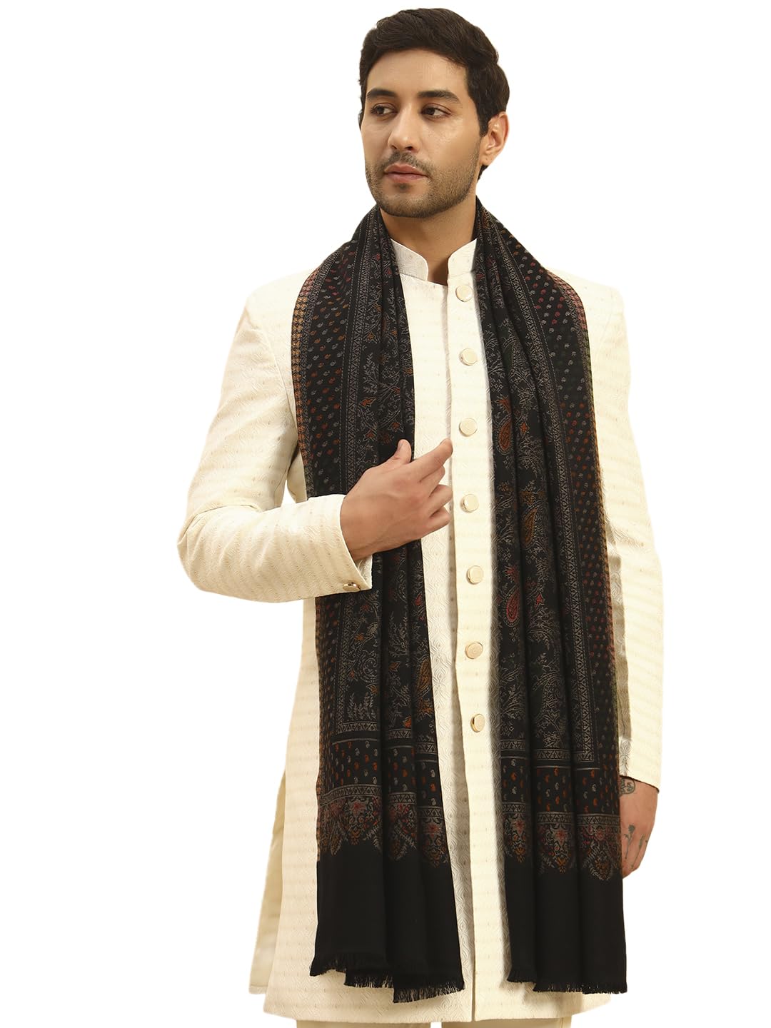 Men Paisley Harmony Kaani Stole, Authentic Kashmiri Luxury Pashmina Style Shawl, Stole, Small Size Gents Lohi, (Size 28x80 Inches)