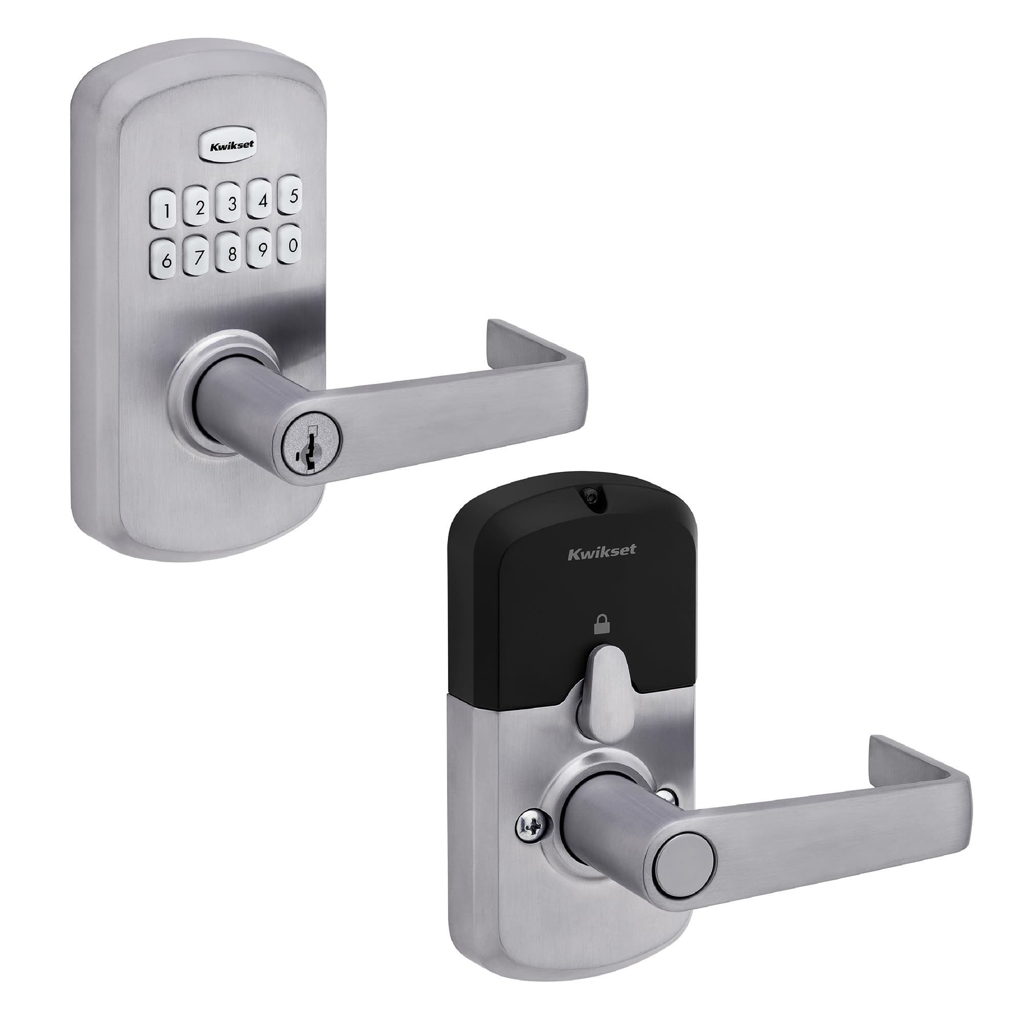 kwikset smartcode 955 light commercial 10-button keypad satin chrome electronic kingston lever, featuring convenient keyless entry, 3-year battery life and high traffic durability
