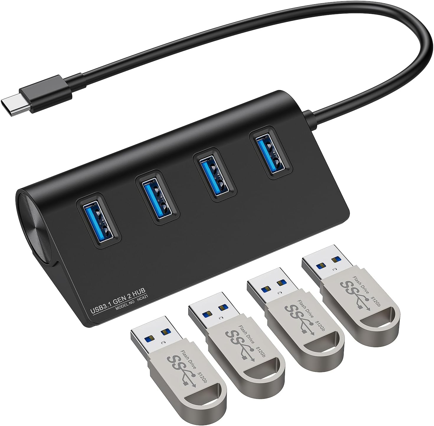 USB C Hub 10Gbps, 4-Port USB3.1 Gen 2 Hub with USB-A Data Ports, Aluminum