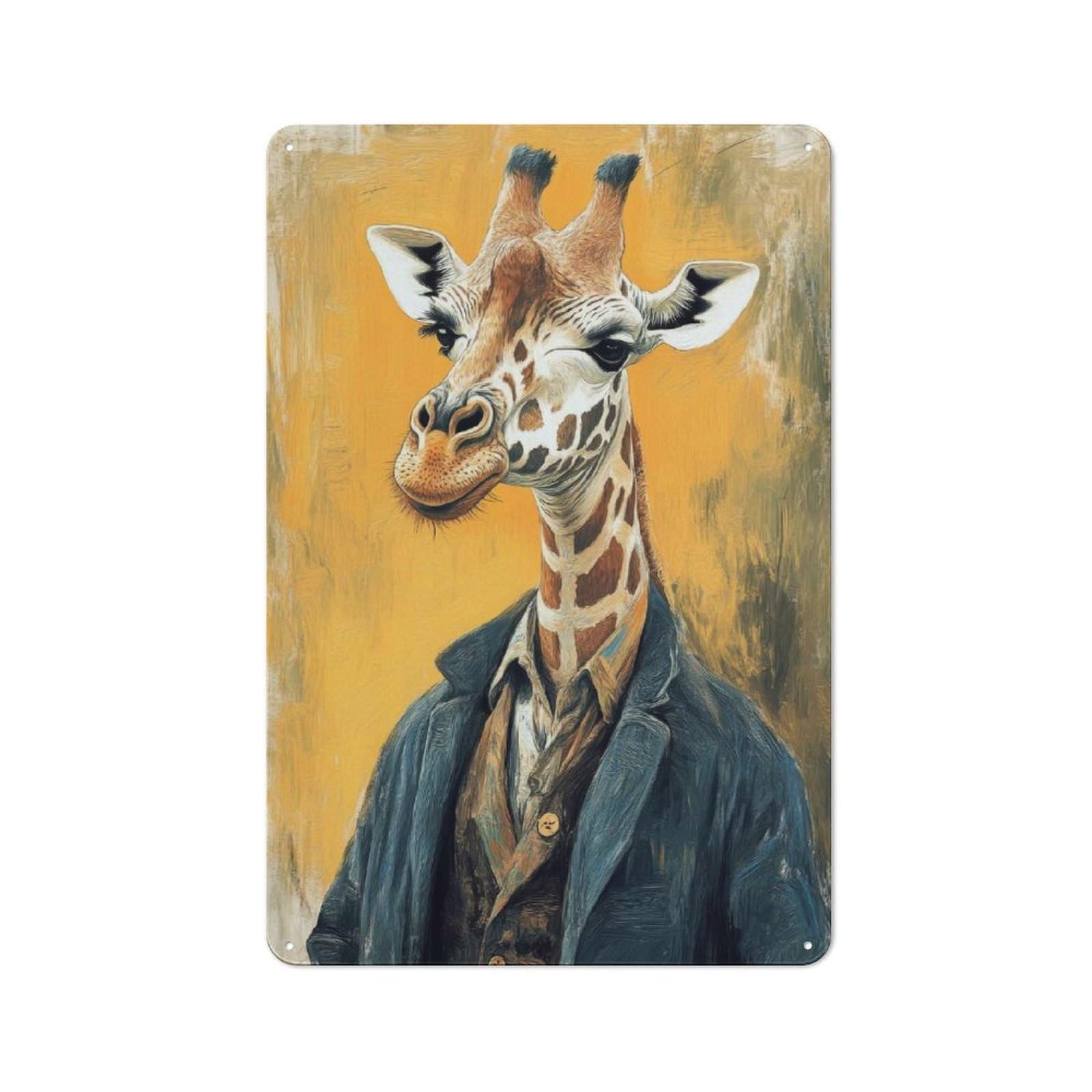 Junmoney Giraffe In Suit Cafe Style Metal Wall Decor 30X20cm, Vintage Metal Sign For Takeaway, Bar, Kitchen Or Counter Area