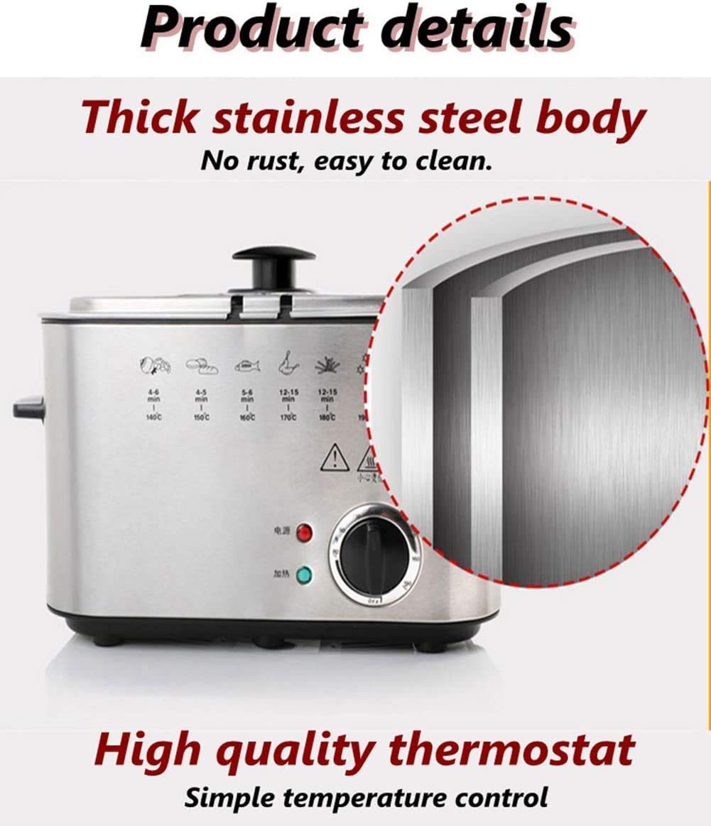 Friteuse électrique électrique en Acier Inoxydable de 1200 Watts, 1,5L / 6 Tasse, Acier Inoxydable