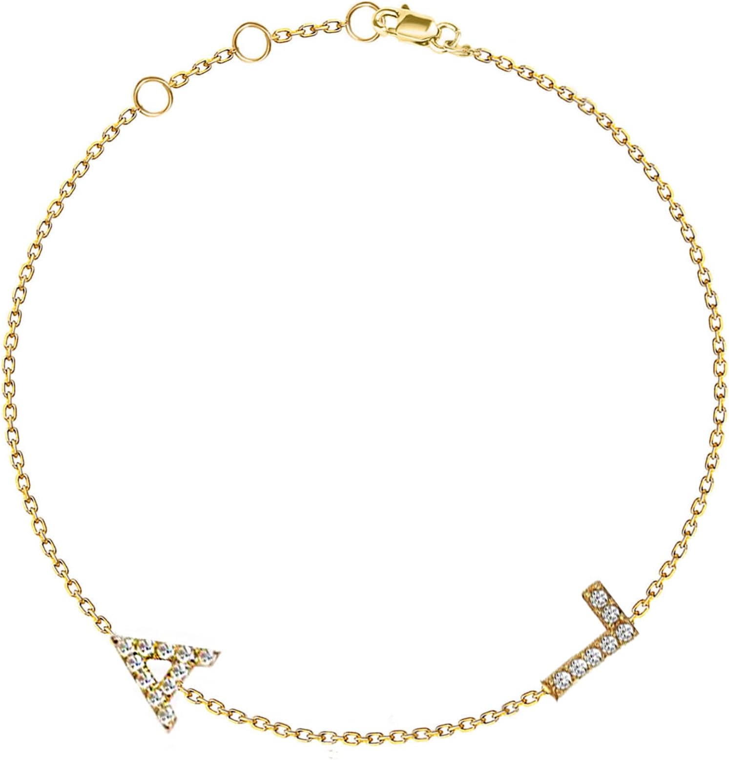 14k Gold Diamond Letter Bracelet | Personalized Pave Initials | Sideways Diamond Bracelet | Customizable Jewelry for Women