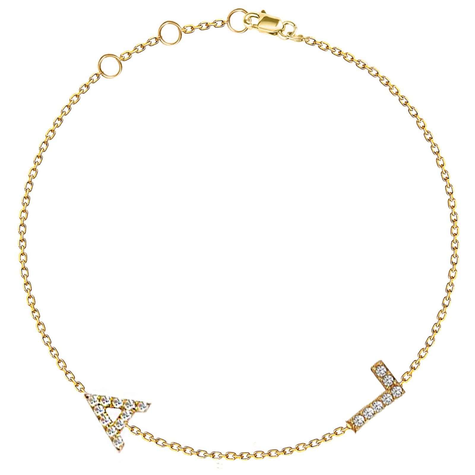 14k Gold Diamond Letter Bracelet | Personalized Pave Initials | Sideways Diamond Bracelet | Customizable Jewelry for Women