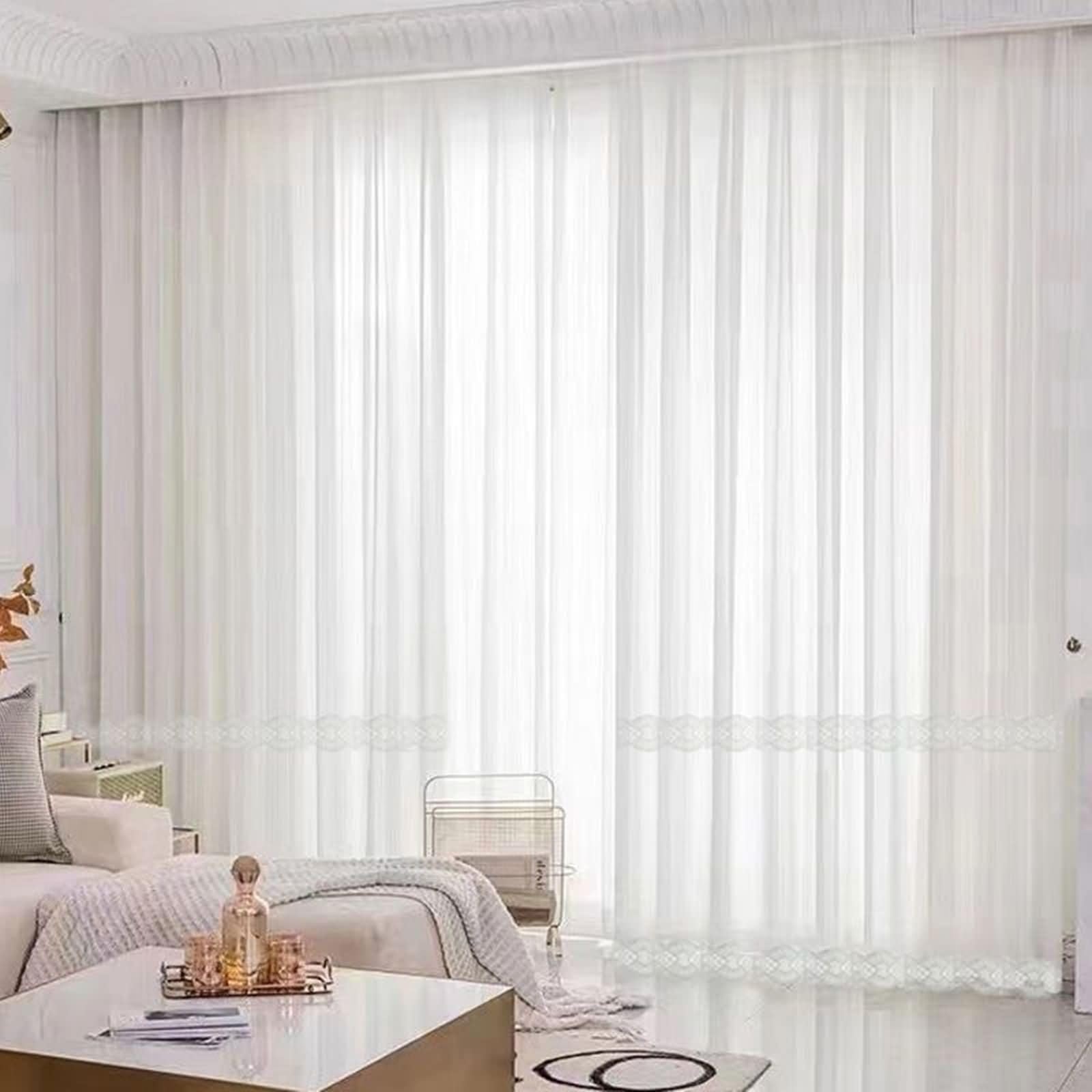 Wycian Curtain for Windows Vorhang Beige Voile 2er Pack Spitze mit Hohl H138 x B102 cm (2er Pack) Polyester