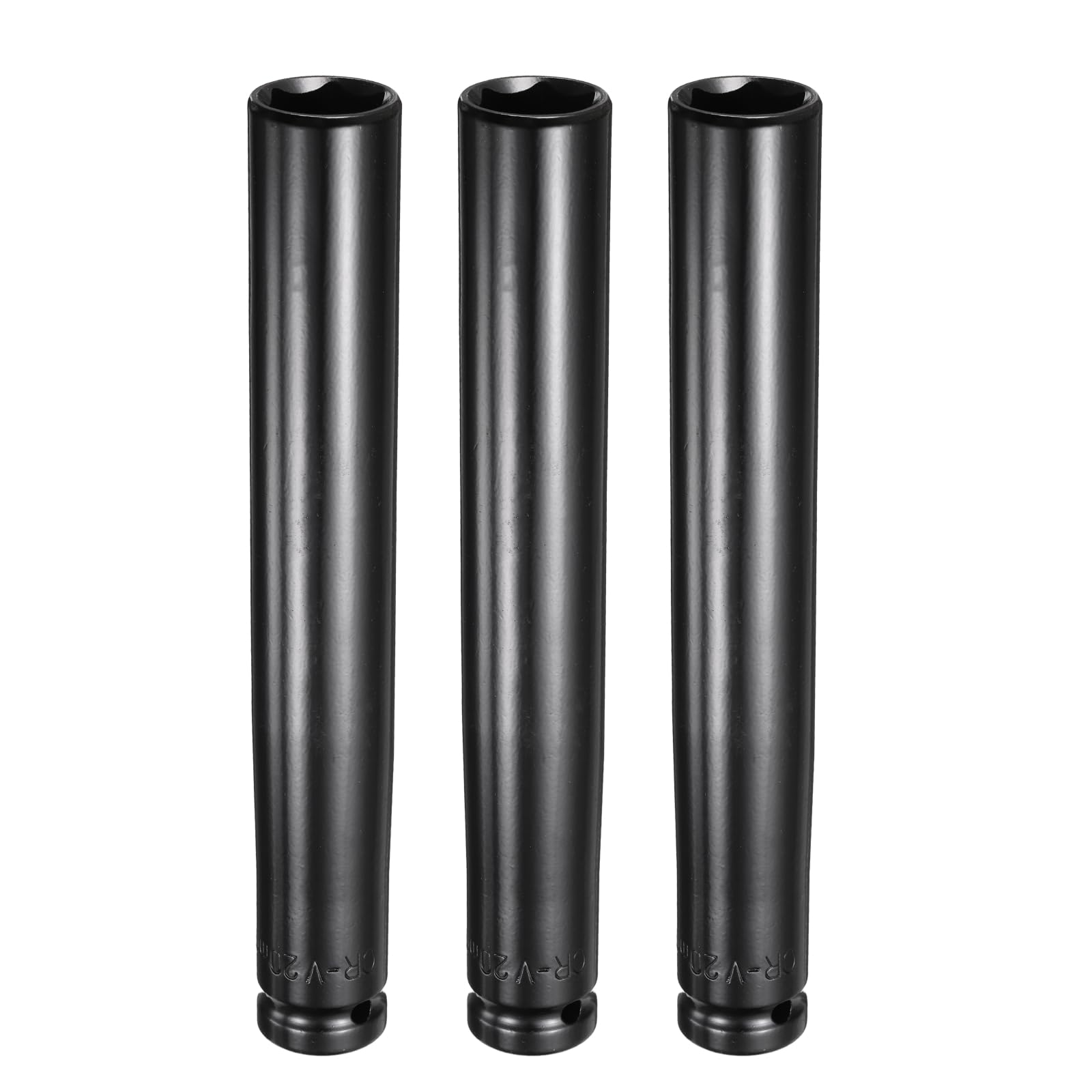 sourcing map 3pcs 6-Point Deep Impact Socket 1/2" Drive 20mm Metric Socket 8" (200mm) Extra Long Heat-Treated 45# Steel for Home Auto Spindle Axle Hex Nuts Bolts Repair, Black โ image 1