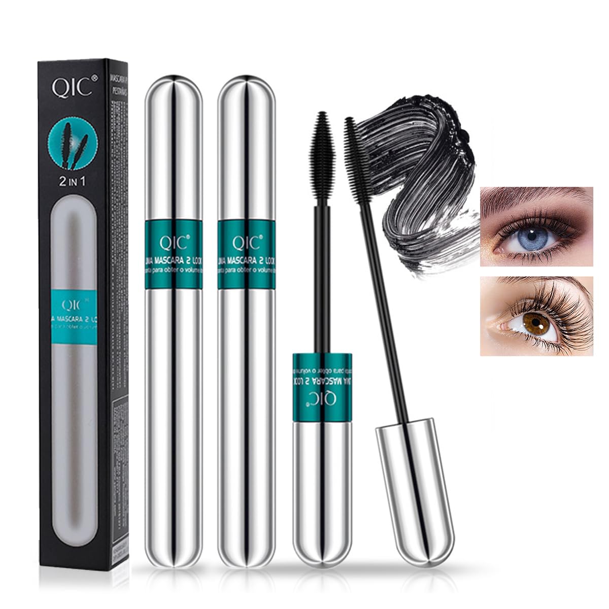 Photo 1 of 2 in 1 Double-effect 4D Curling Black Mascaras,Waterproof & Smudge Proof(2Pcs) A