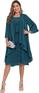 2 Piece Mother of The Bride Dresses for Wedding with Jacket Ruffle Petite Formal Evening Gown for Women - Buy now