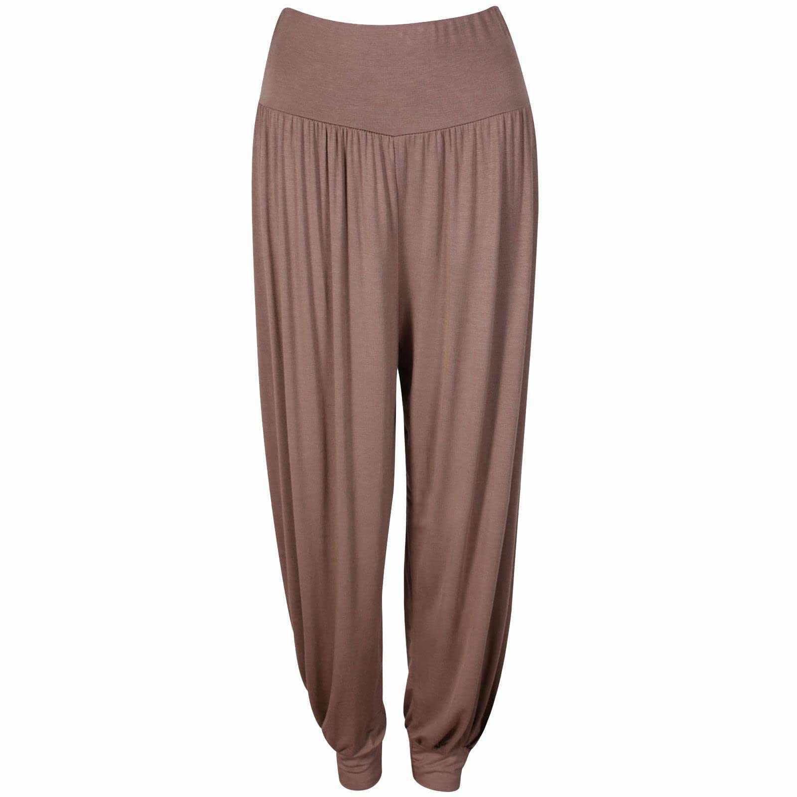 Crazy Girls Womens Hareem Trouser Ladies Plain Baggy Harem Ali Baba Casual Pants, Mocha - Plain, 2XL (UK 20-22)