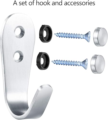 Miniatura 4 de Ganchos de acero inoxidable para colgar, 6 ganchos para abrigos montados en la pared, ganchos resistentes para toallas de baño, ganchos de pared,