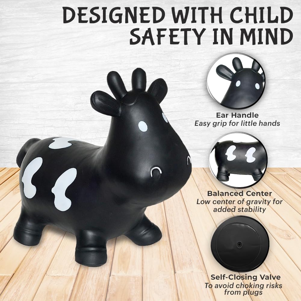 Black Cow Bounce & Ride-on Inflatable Hopper Toddler Toy with Pump