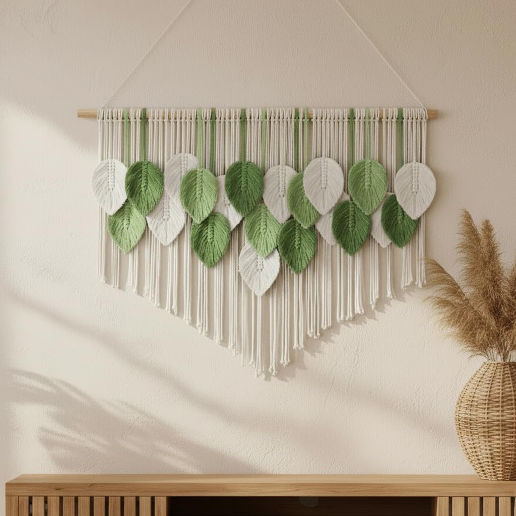 Tempospark Large Macrame Tapestry Wall Hanging, Boho Leaves Tassels Tapestries Wall Decor for Living Room, Bedroom, Dining Room, Nursery, Hallway, Balcony 39x29.5 Inch