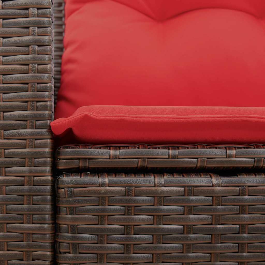 Divano da Giardino 2 Posti in Rattan PE Marrone con Cuscini Rossi | Divano modulare da esterno in polyrattan marrone con ampi braccioli e cuscini sfoderabili per patio e terrazzo.