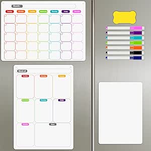 Magnetic Dry Erase Calendar Whiteboard Set (3-Pack) – 1 Monthly Planner 1 Weekly Planner and 1 Whiteboard with 7 Markers & Eraser for Fridge, Wall and Home Organization