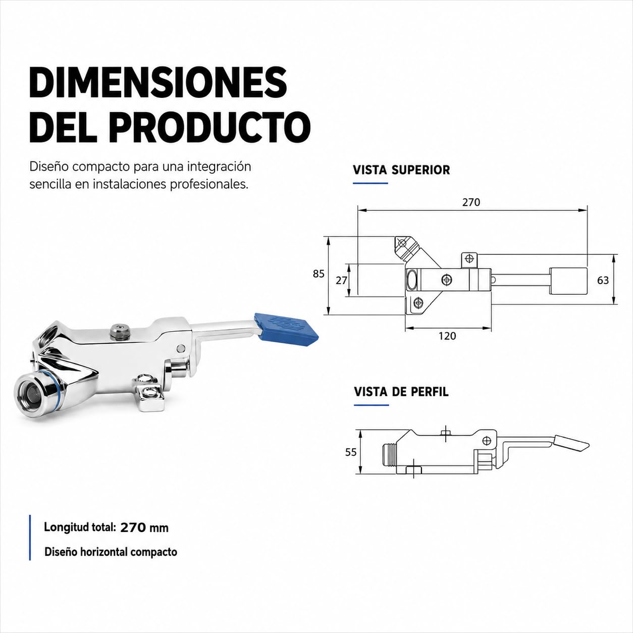 GENEBRE Grifo a Pedal para Cocina Industrial Profesional (Horizontal) | Válvula de 1 agua con accionamiento por pedal para trabajar con mayor higiene y mantener las manos libres.