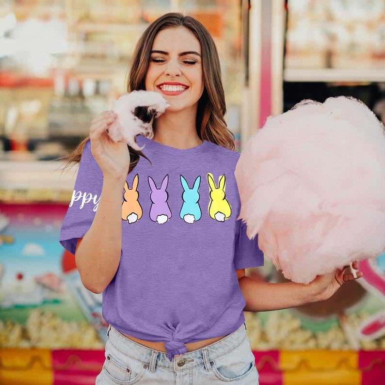 VILOVE Easter Shirt Women Cute Bunny Graphic Tee Happy Easter Letter Printed Tshirts Casual Short Sleeve Easter Gift Tops - Image 5