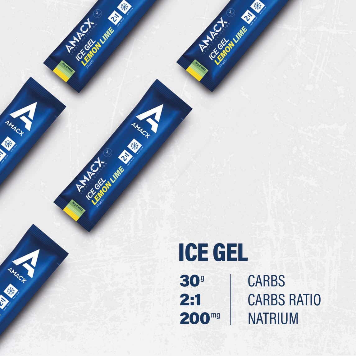 AMACX Energy Ice Gel con 30g Carbohidratos – Paquete de 12 y 200mg Sodio – Geles Energeticos Ciclismo y Running – Electrolitos Hidratacion para Entrenamiento Intenso – Limón Lima