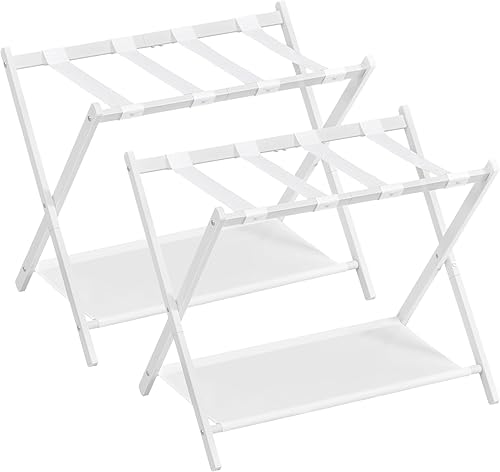 Miniatura 14 de SONGMICS Portaequipajes para Habitación de Invitados, Soporte de Maletas con Estante de Almacenamiento, Estructura de Acero, Plegable para Fácil