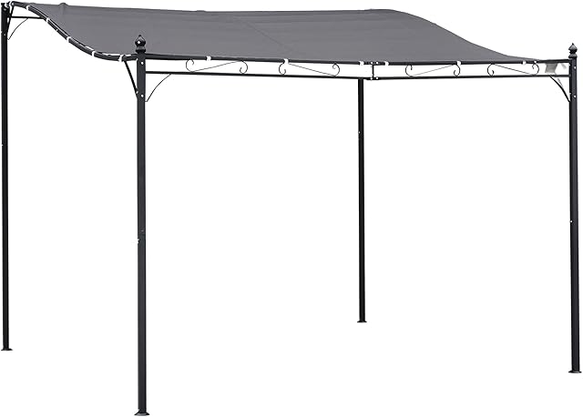 Outsunny 3 x 3 Meters Canopy Metal Wall Gazebo Awning Garden Marquee Shelter Door Porch - Grey