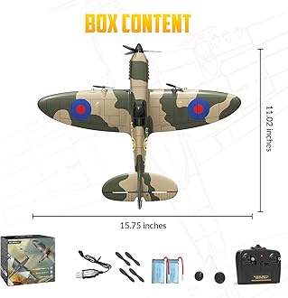 volantexrc RC Plane 3 Channel Remote Control Plane Fighter Spitfire with 6-axis Gyro, 2.4GHz RTF Radio Controlled Aircraft Easy to Fly for Beginners Adults (76205 RTF)