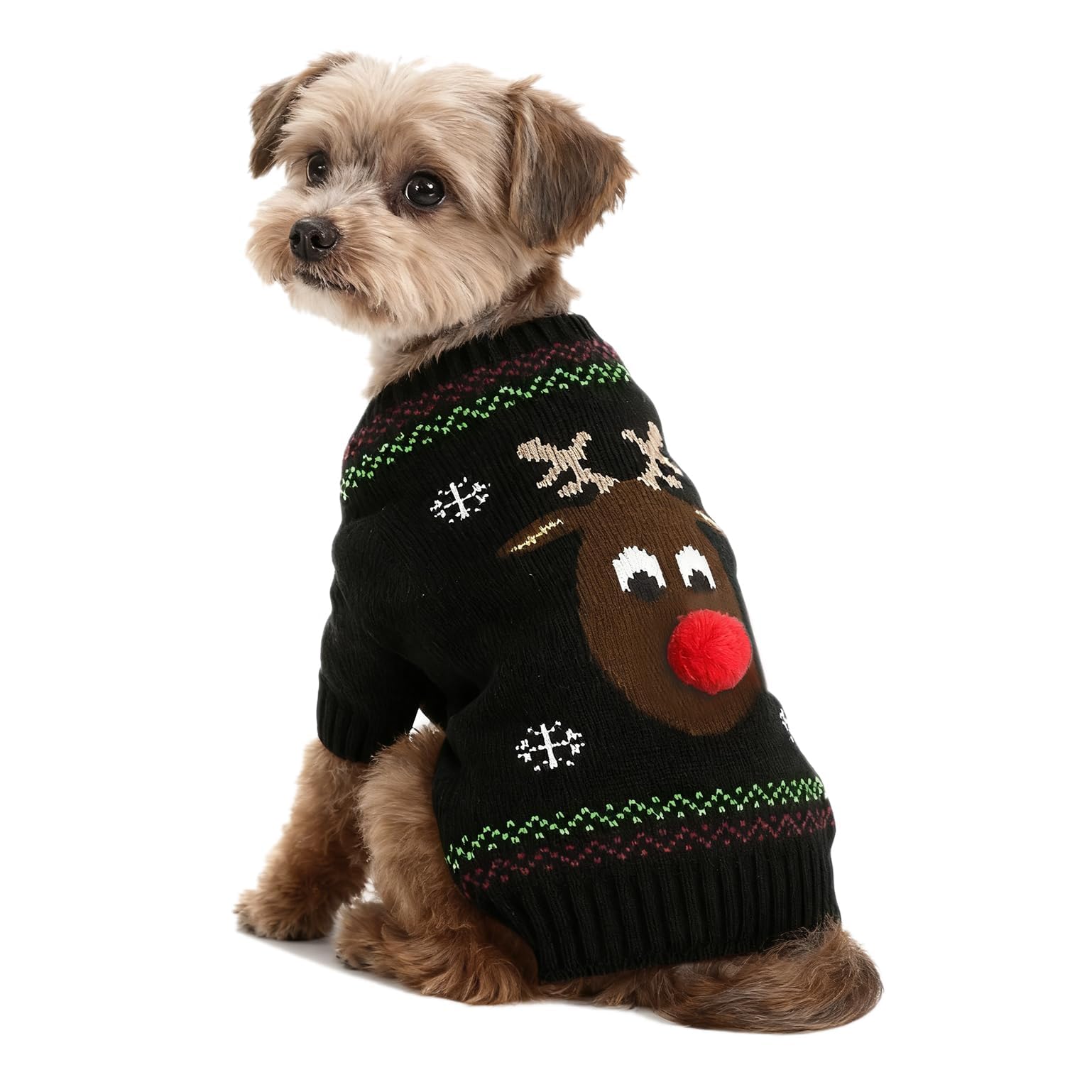 Christmas Dog Sweater, Reindeer Knitted Holiday Pet Jumper for Medium Large Dogs and Cats(M)