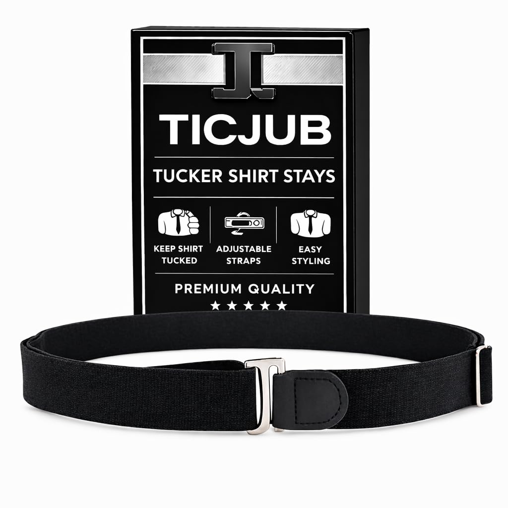 ticjub Premium Adjustable Shirt Stays for Men - Elastic Shirt Tucker Belt with Non-Slip Locking Clips for Professional Crisp Look - Heavy Duty Invisible Shirt Holder (Black)-picture-12