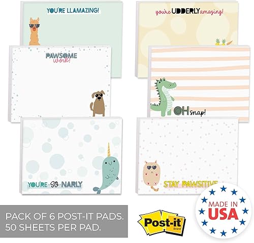 Miniatura 8 de Cute Teacher Icons - Bloc de notas adhesivas de 4 x 3 pulgadas, reposicionables, 50 hojas por bloc, juego de 6 diseños, fabricado en Estados Unidos