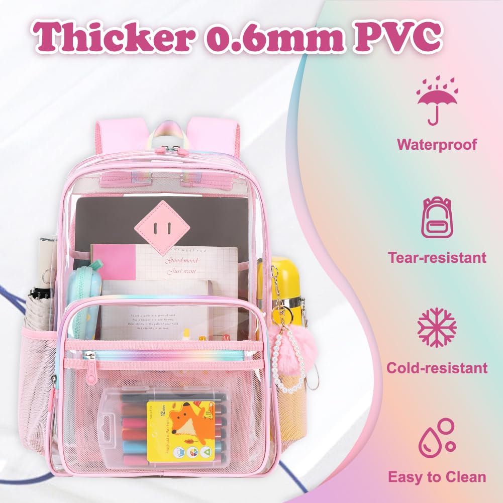 Lroiutian Clear Backpack for Girls Heavy Duty Transparent School Backpack Women See Through Backpack Work Stadium Security Clear Bookbag